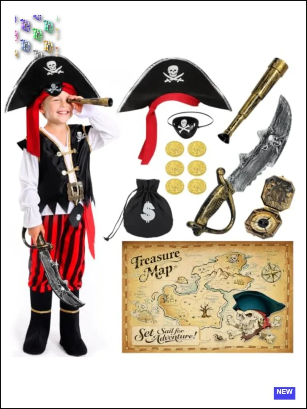 Kids Pirate Costume Halloween Boys Girls Role Play Set with Accessories